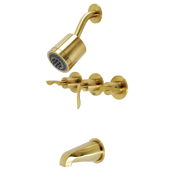 Kingston Tulare KBX8137SVL - Serena Triple-Handle Tub and Shower Faucet, Brushed Brass