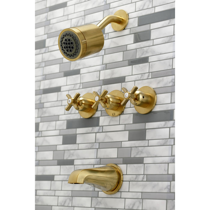 Kingston Tulare KBX8137ZX - Millennium Triple-Handle Tub and Shower Faucet, Brushed Brass