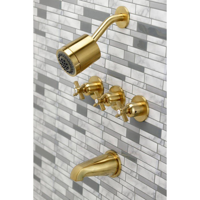 Millennium KBX8137ZX Three-Handle 5-Hole Wall Mount Tub and Shower Faucet, Brushed Brass