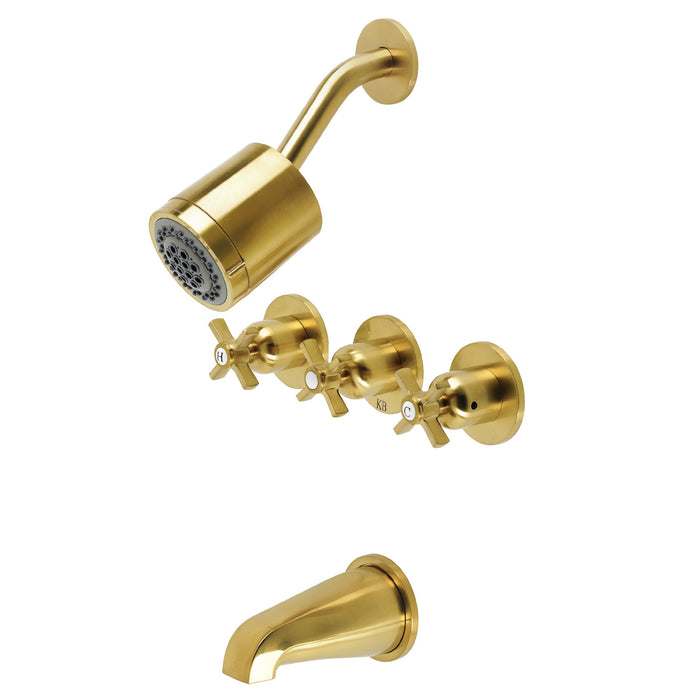 Millennium KBX8137ZX Three-Handle 5-Hole Wall Mount Tub and Shower Faucet, Brushed Brass