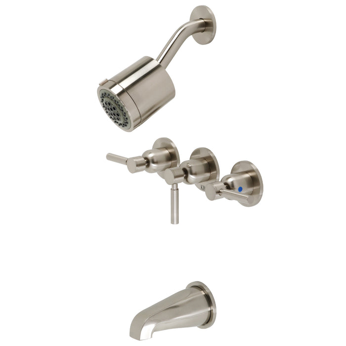 Concord KBX8138DL Three-Handle 5-Hole Wall Mount Tub and Shower Faucet, Brushed Nickel