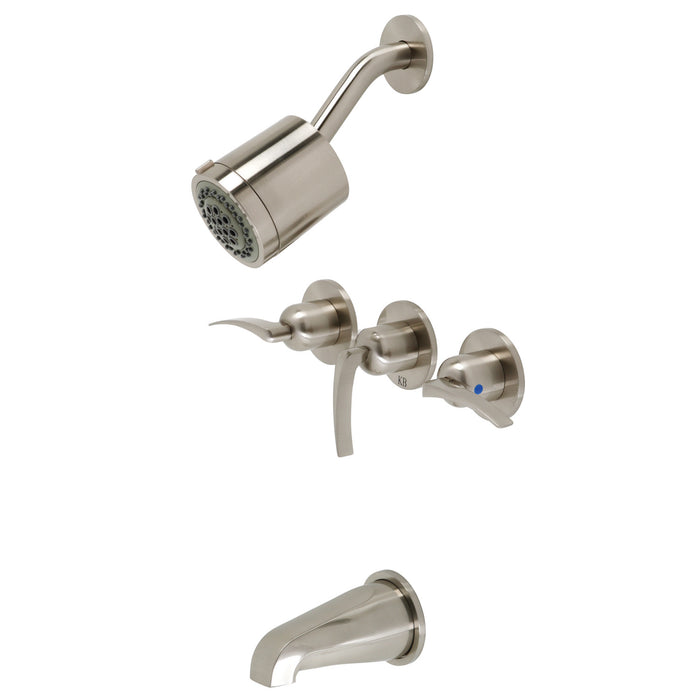 Centurion KBX8138EFL Three-Handle 5-Hole Wall Mount Tub and Shower Faucet, Brushed Nickel