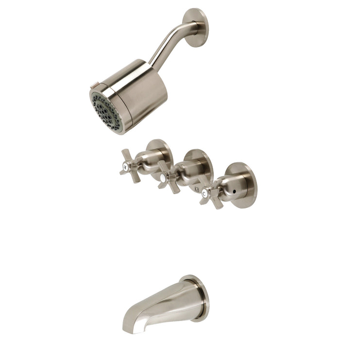 Millennium KBX8138ZX Three-Handle 5-Hole Wall Mount Tub and Shower Faucet, Brushed Nickel