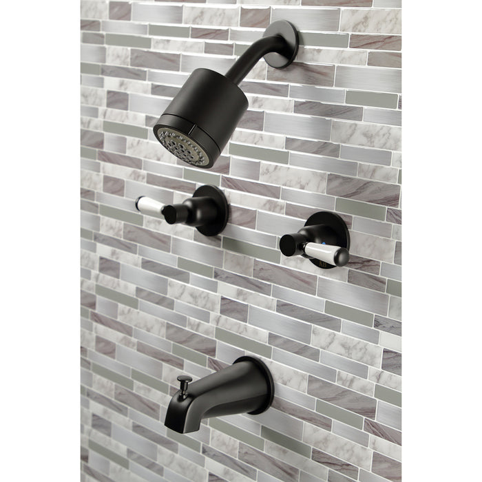 Paris KBX8140DPL Two-Handle 4-Hole Wall Mount Tub and Shower Faucet, Matte Black
