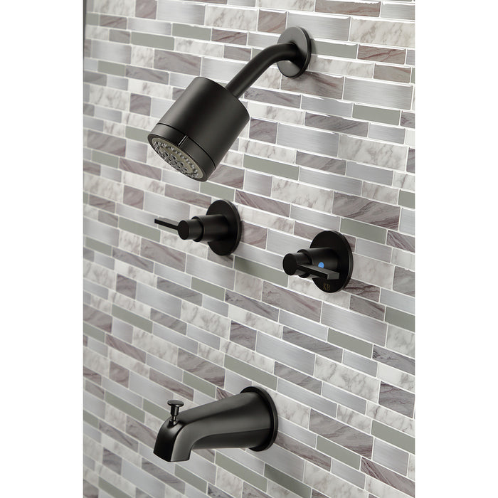NuvoFusion KBX8140NDL Two-Handle 4-Hole Wall Mount Tub and Shower Faucet, Matte Black