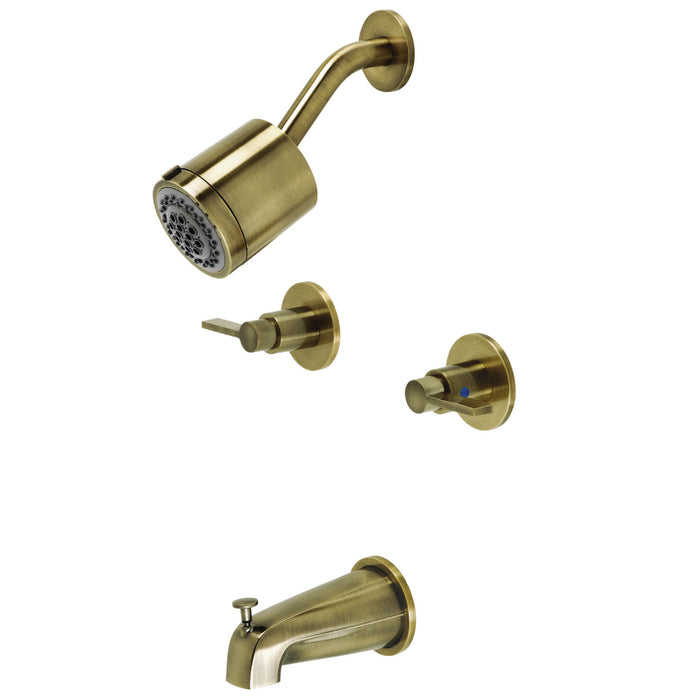 NuvoFusion KBX8143NDL Two-Handle 4-Hole Wall Mount Tub and Shower Faucet, Antique Brass