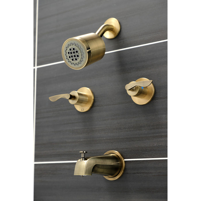 Kingston Tulare KBX8143SVL - Serena Double-Handle Tub and Shower Faucet, Antique Brass