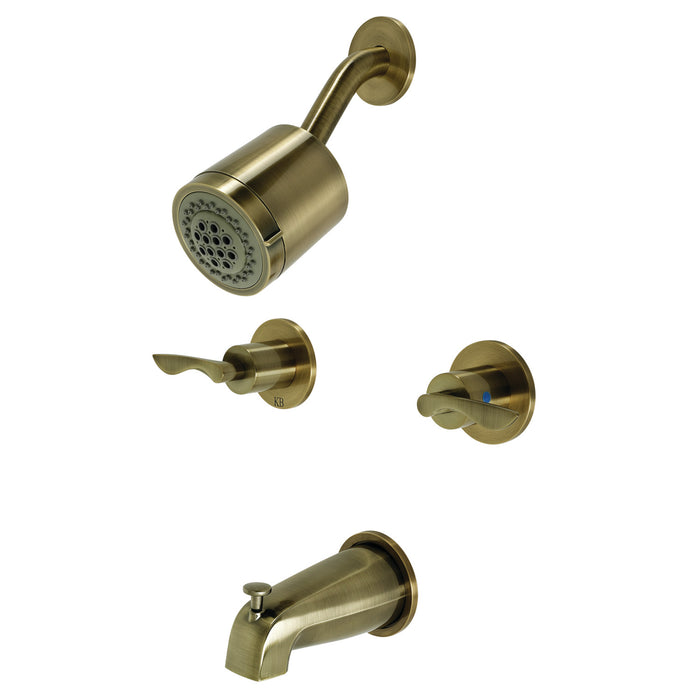 Serena KBX8143SVL Two-Handle 4-Hole Wall Mount Tub and Shower Faucet, Antique Brass