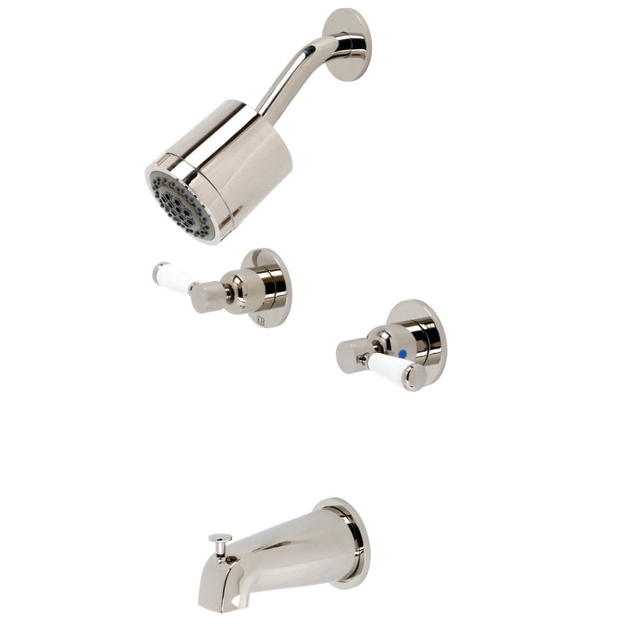 Paris KBX8146DPL Two-Handle 4-Hole Wall Mount Tub and Shower Faucet, Polished Nickel
