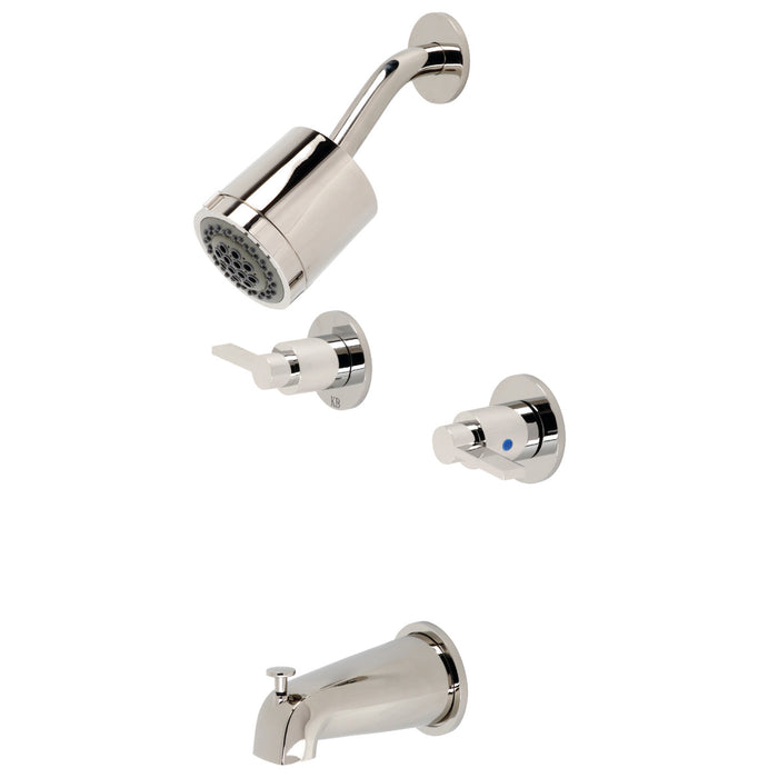 NuvoFusion KBX8146NDL Two-Handle 4-Hole Wall Mount Tub and Shower Faucet, Polished Nickel