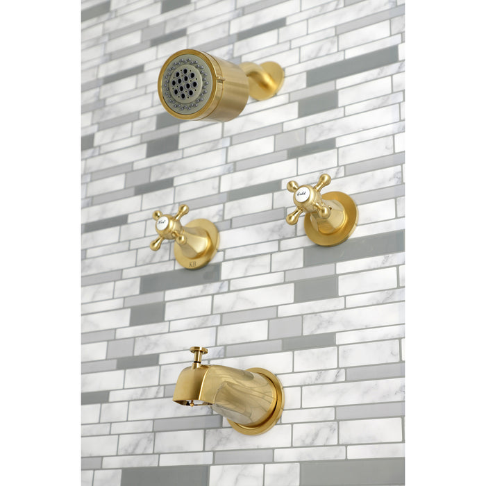 Metropolitan KBX8147BX Two-Handle 4-Hole Wall Mount Tub and Shower Faucet, Brushed Brass