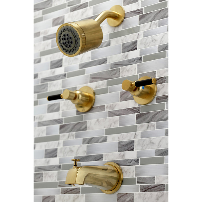 Kingston Sona KBX8147DKL - Kaiser Double-Handle Tub and Shower Faucet, Brushed Brass