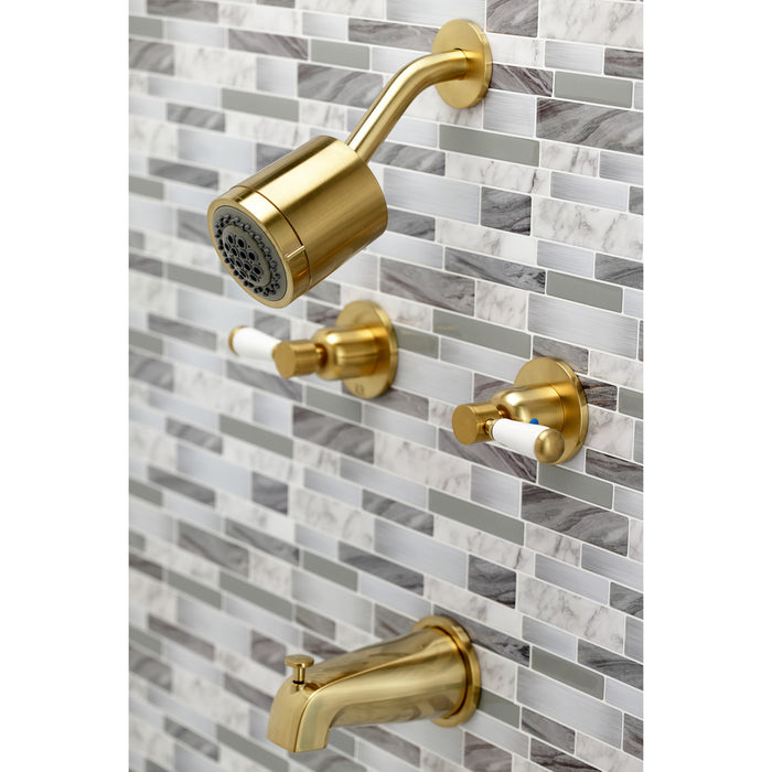 Kingston Tulare KBX8147DPL - Paris Double-Handle Tub and Shower Faucet, Brushed Brass