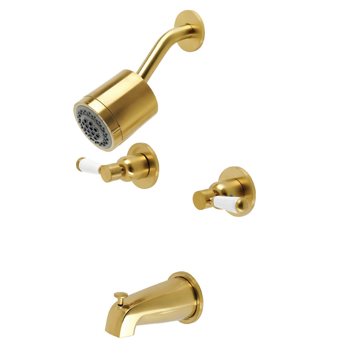 Paris KBX8147DPL Two-Handle 4-Hole Wall Mount Tub and Shower Faucet, Brushed Brass