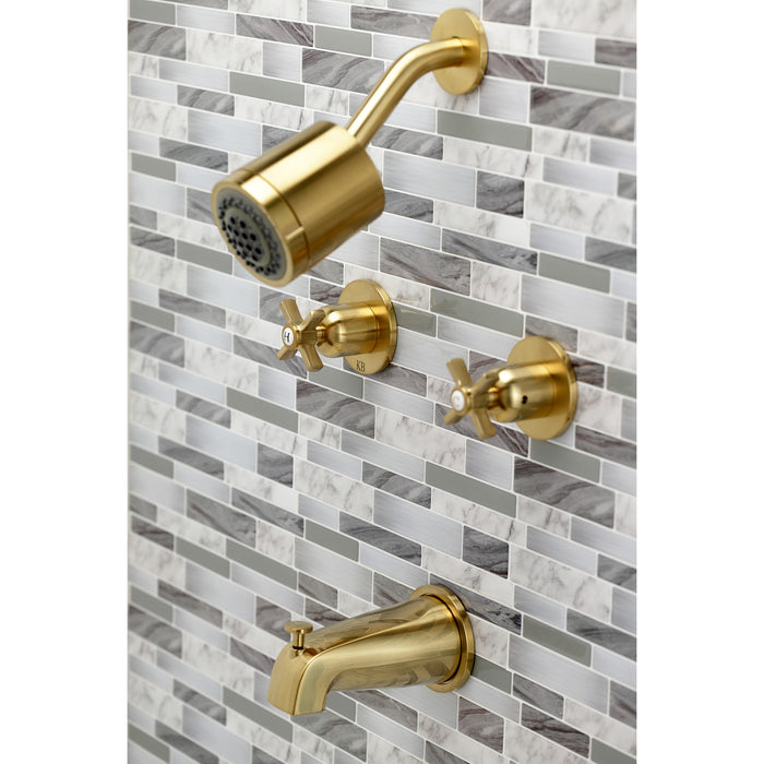 Millennium KBX8147ZX Two-Handle 4-Hole Wall Mount Tub and Shower Faucet, Brushed Brass