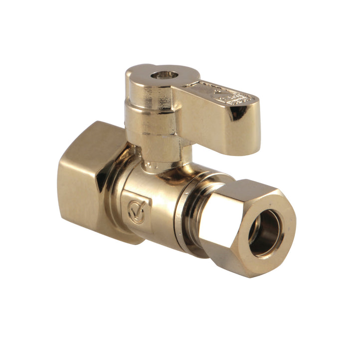 Kingston KF4315PB 1/2-Inch FIP x 3/8-Inch O.D. Comp Quarter-Turn Straight Shut-Off Valve, Polished Brass