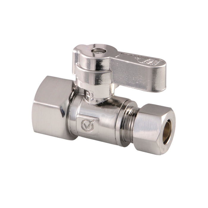 Kingston KF4315SN 1/2-Inch FIP x 3/8-Inch O.D. Comp Quarter-Turn Straight Shut-Off Valve, Brushed Nickel