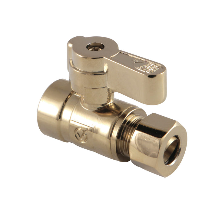 Kingston KF4325PB 1/2-Inch Sweat x 3/8-Inch O.D. Comp Quarter-Turn Straight Shut-Off Valve, Polished Brass