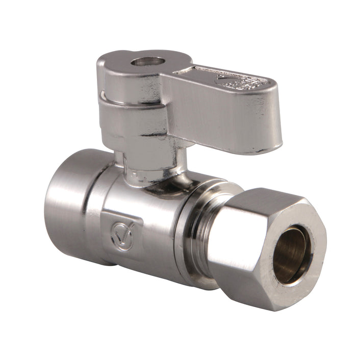 Kingston KF4325SN 1/2-Inch Sweat x 3/8-Inch O.D. Comp Quarter-Turn Straight Shut-Off Valve, Brushed Nickel