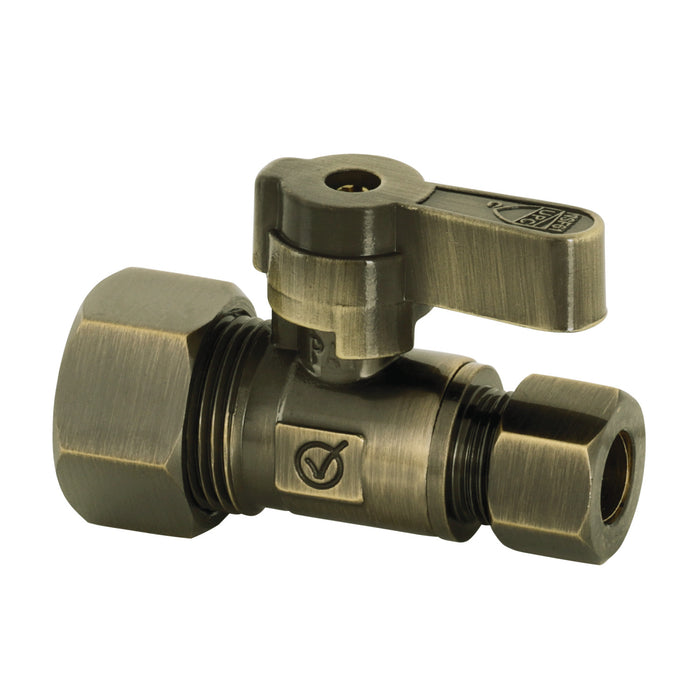 Kingston Baseline KF5335AB 5/8-Inch O.D. Comp x 3/8-Inch O.D. Comp Quarter-Turn Straight Shut-Off Valve, Antique Brass