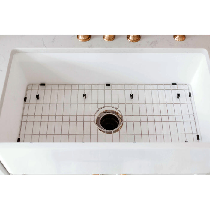 Arcticstone KGKFA331810BC 33-Inch Solid Surface White Stone Apron-Front Single Bowl Farmhouse Kitchen Sink, Matte White/Brushed