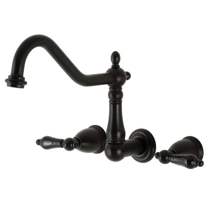Kingston Heirloom KS1020PKL - Duchess Two-Handle 3-Hole Wall Mount Roman Tub Faucet, Matte Black