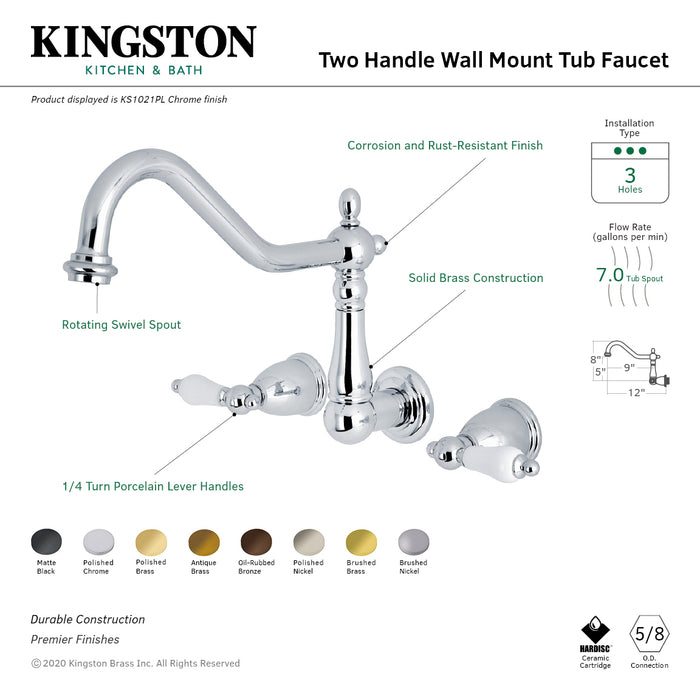 Heritage KS1020PL Two-Handle 3-Hole Wall Mount Roman Tub Faucet, Matte Black