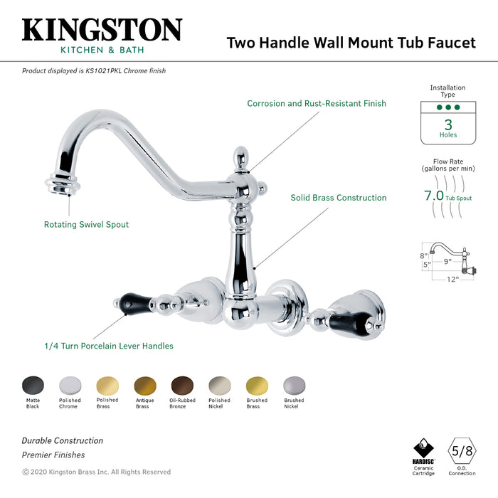 Duchess KS1022PKL Two-Handle 3-Hole Wall Mount Roman Tub Faucet, Polished Brass