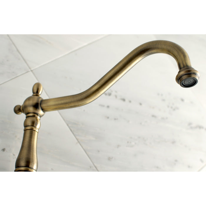Heritage KS1023PL Two-Handle 3-Hole Wall Mount Roman Tub Faucet, Antique Brass