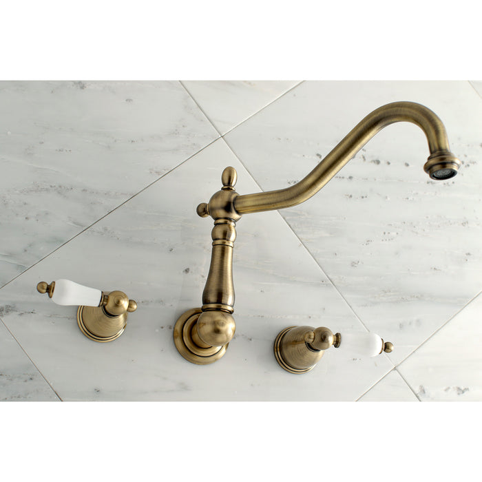 Heritage KS1023PL Two-Handle 3-Hole Wall Mount Roman Tub Faucet, Antique Brass