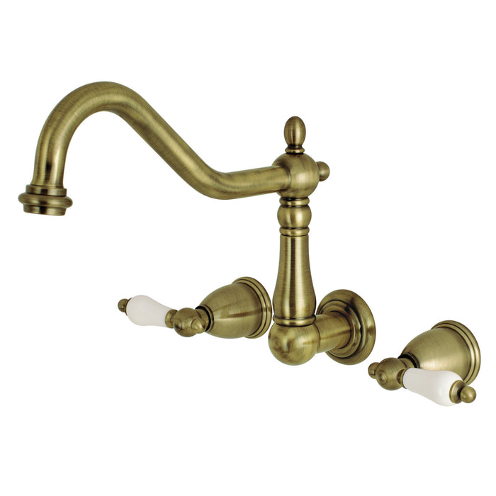 Kingston Heirloom KS1023PL - Heritage Two-Handle 3-Hole Wall Mount Roman Tub Faucet, Antique Brass