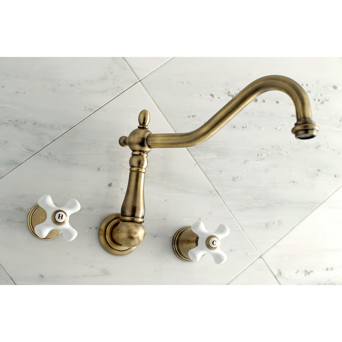 Heritage KS1023PX Two-Handle 3-Hole Wall Mount Roman Tub Faucet, Antique Brass