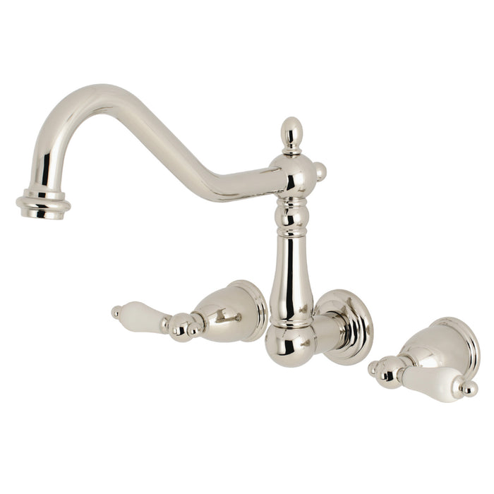 Kingston Heirloom KS1026PL - Heritage Two-Handle 3-Hole Wall Mount Roman Tub Faucet, Polished Nickel