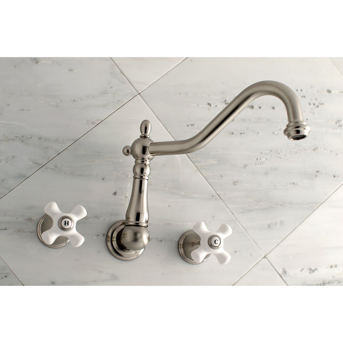 Heritage KS1028PX Two-Handle 3-Hole Wall Mount Roman Tub Faucet, Brushed Nickel