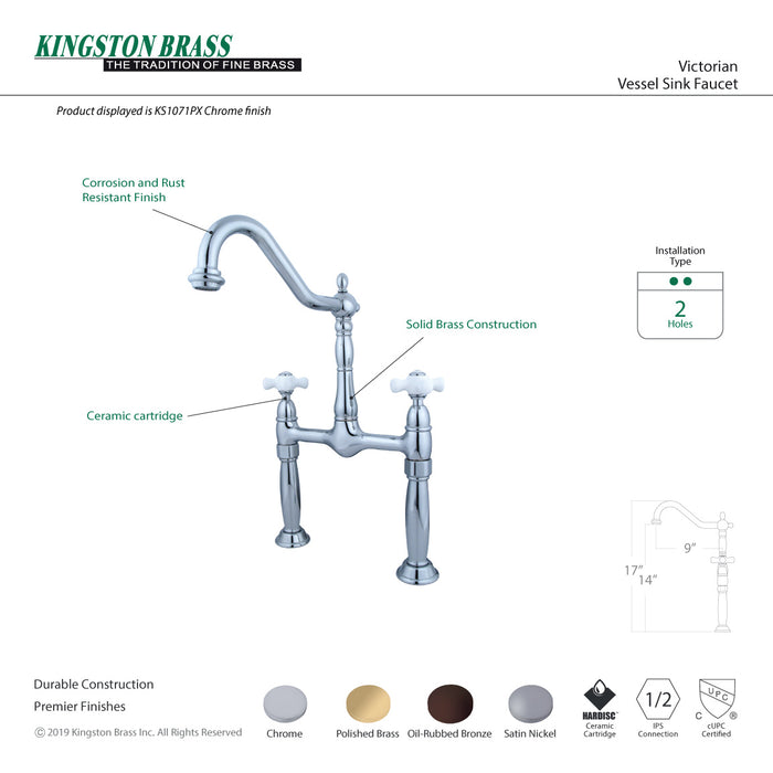 Kingston Victorian KS1075PX Two-Handle 2-Hole Deck Mount Bridge Vessel Faucet, Oil Rubbed Bronze