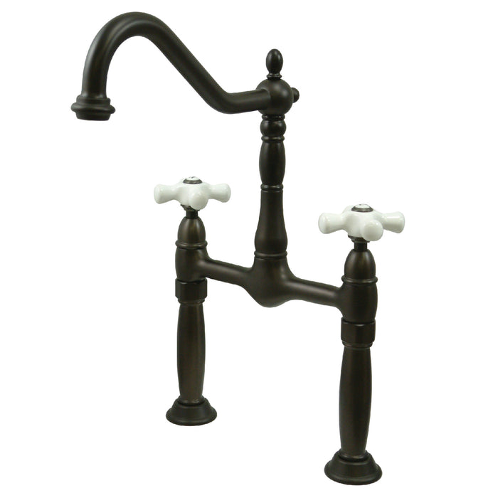 Kingston Victorian KS1075PX Two-Handle 2-Hole Deck Mount Bridge Vessel Faucet, Oil Rubbed Bronze