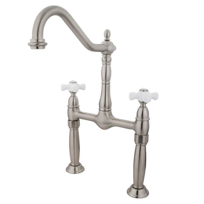 Kingston Victorian KS1078PX Two-Handle 2-Hole Deck Mount Bridge Vessel Faucet, Brushed Nickel