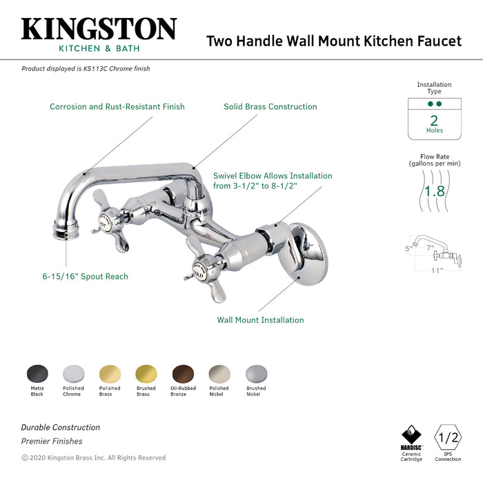 Essex KS113MB Two-Handle 2-Hole Wall Mount Kitchen Faucet, Matte Black