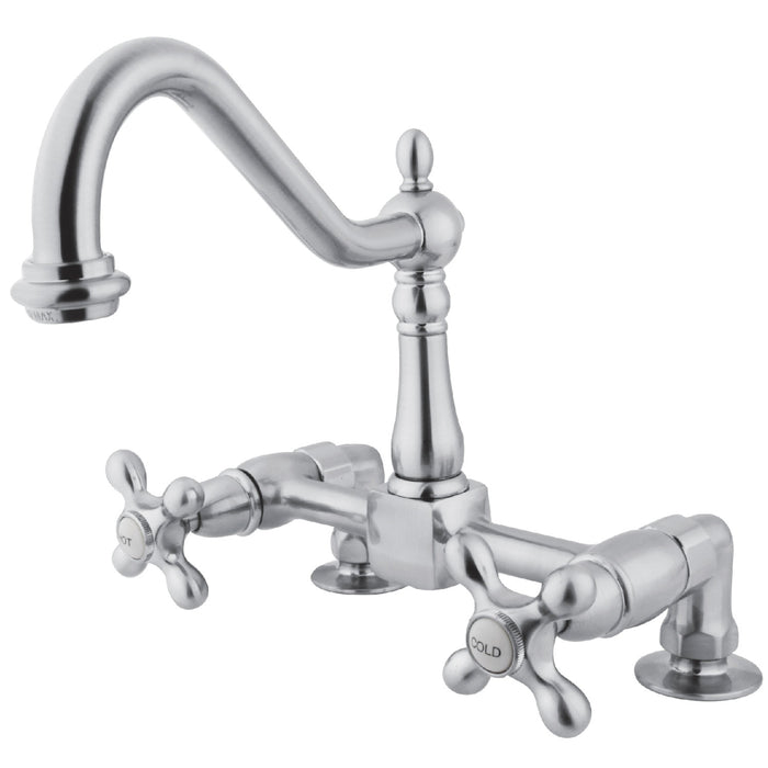 Kingston Heritage KS1141AX Two-Handle 2-Hole Deck Mount Bridge Kitchen Faucet, Polished Chrome