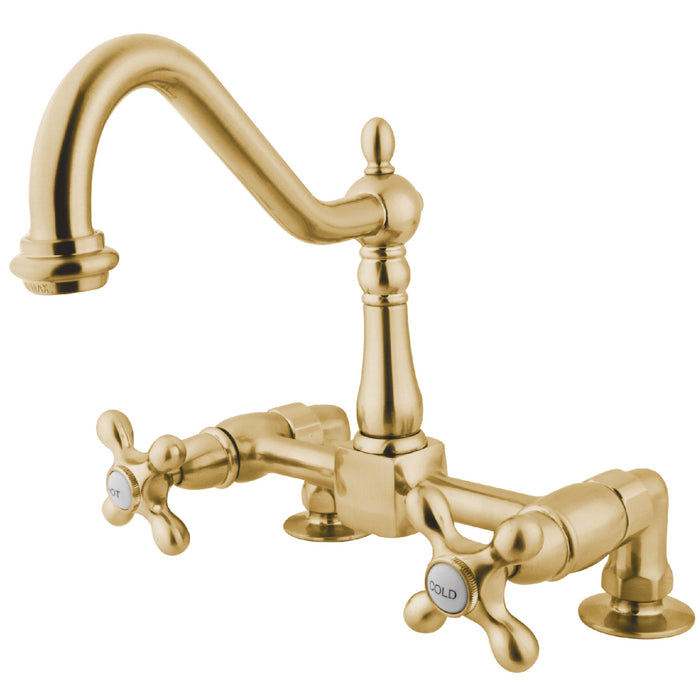 Kingston Heritage KS1142AX Two-Handle 2-Hole Deck Mount Bridge Kitchen Faucet, Polished Brass
