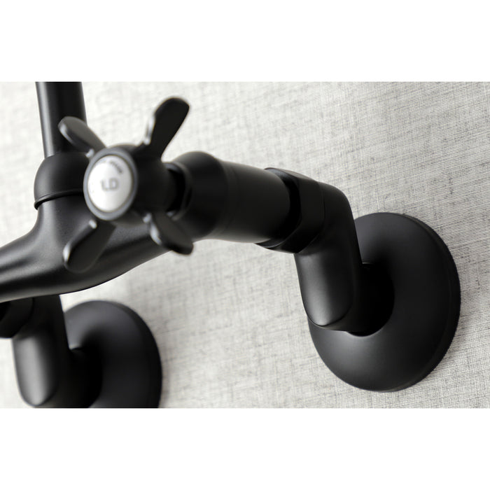 Kingston Heirloom KS114MB - Essex Two-Handle 2-Hole Wall Mount Bridge Kitchen Faucet, Matte Black