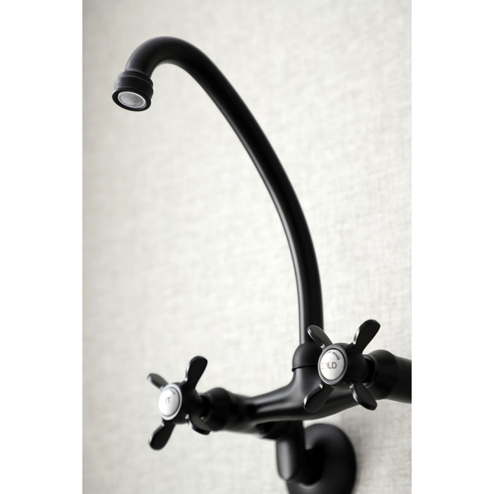 Kingston Heirloom KS114MB - Essex Two-Handle 2-Hole Wall Mount Bridge Kitchen Faucet, Matte Black
