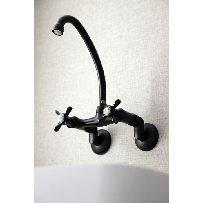 Kingston Heirloom KS114MB - Essex Two-Handle 2-Hole Wall Mount Bridge Kitchen Faucet, Matte Black
