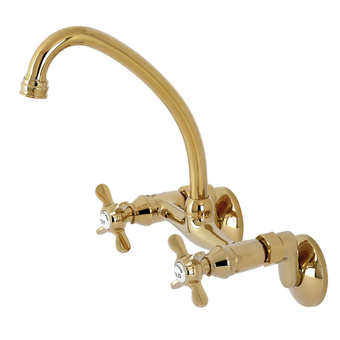 Essex KS114PB Two-Handle 2-Hole Wall Mount Kitchen Faucet, Polished Brass