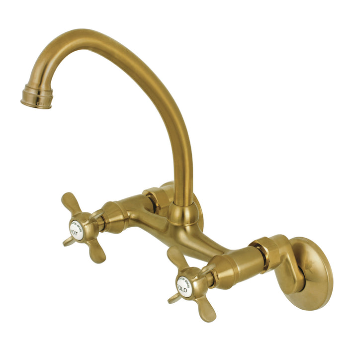 Kingston Heirloom KS114SB - Essex Two-Handle 2-Hole Wall Mount Bridge Kitchen Faucet, Brushed Brass