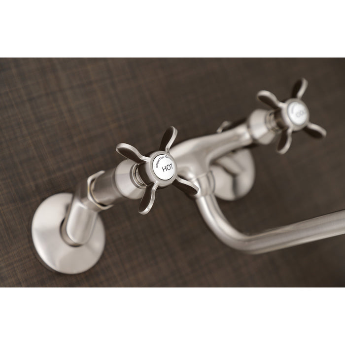 Kingston Heirloom KS115SN - Essex Double-Handle 2-Hole Wall Mount Bathroom Faucet, Brushed Nickel