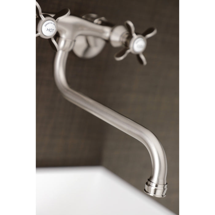 Kingston Heirloom KS115SN - Essex Double-Handle 2-Hole Wall Mount Bathroom Faucet, Brushed Nickel