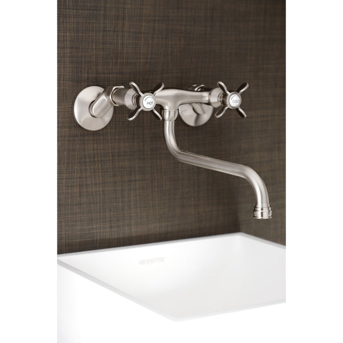 Kingston Heirloom KS115SN - Essex Double-Handle 2-Hole Wall Mount Bathroom Faucet, Brushed Nickel