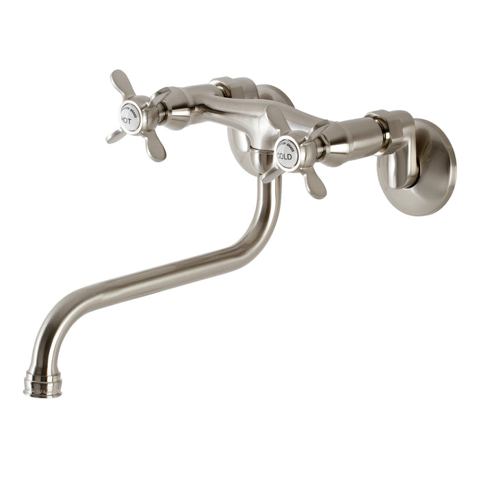 Kingston Heirloom KS115SN - Essex Double-Handle 2-Hole Wall Mount Bathroom Faucet, Brushed Nickel