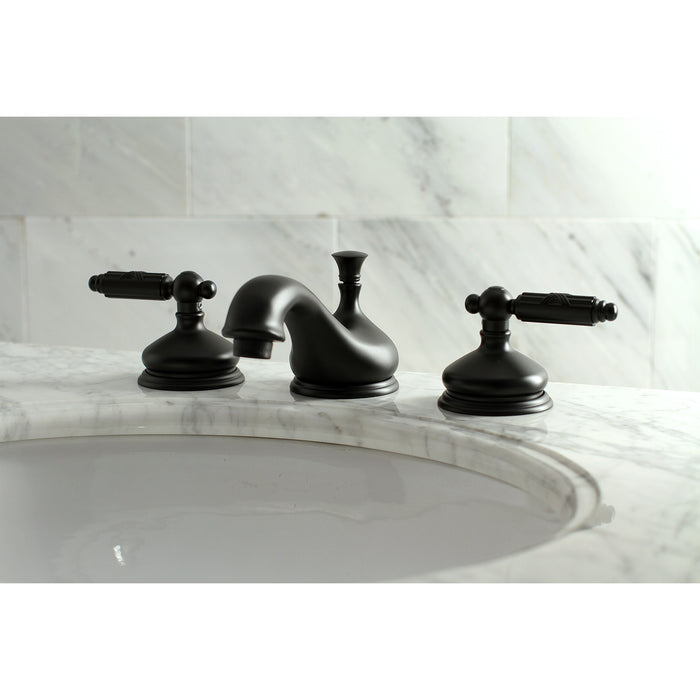 Georgian KS1160GL Two-Handle 3-Hole Deck Mount Widespread Bathroom Faucet with Brass Pop-Up, Matte Black